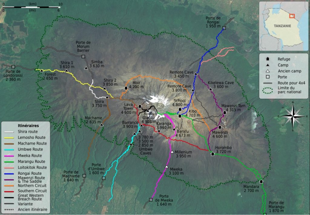 Mt Kilimanjaro route map